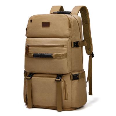 China 56-77Litre Vintage Canvas Laptop Backpack Khaki Color Waterproofing for sale