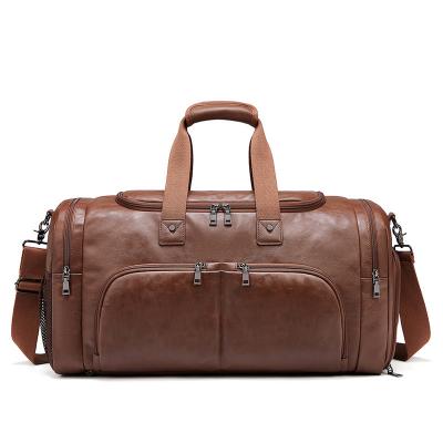 China MingLu Waterproof Brown PU Leather Duffle Bag Male Duffle Bag Fashionable for sale