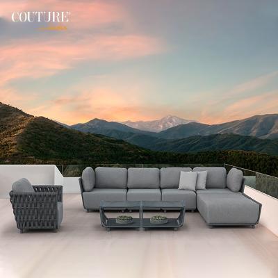 China Gray Yard Furniture Outdoor Fabric Patio Contemporary Modern Garden Sofas Outdoor Garden Sofa Set for sale