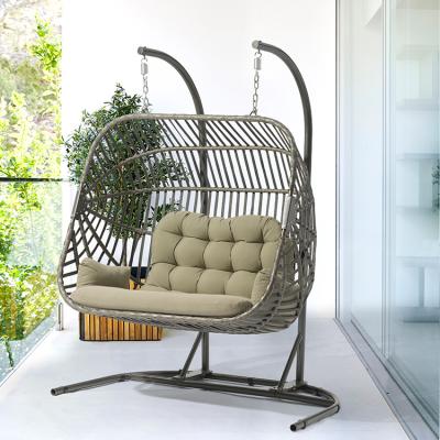 China Uland Modern Hanging Chairs Double Swing Egg Chair Outdoor Furniture Metal Swing Hanging Chair for sale