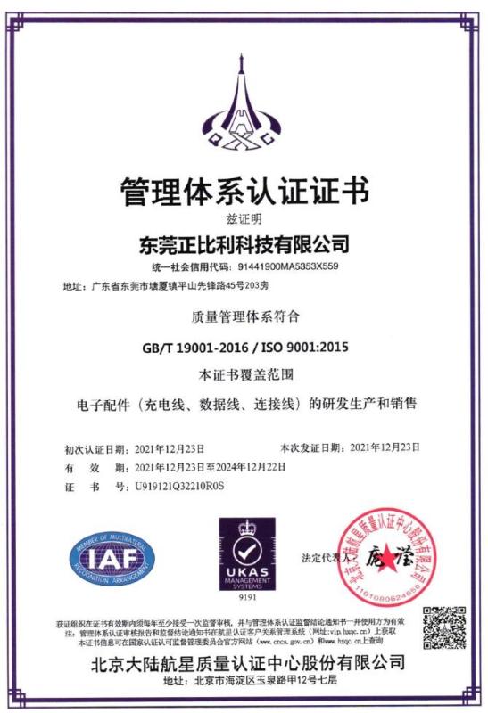 ISO9001 - Dongguan Zhengbili Technology Co., Ltd.