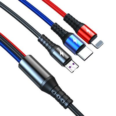 China ZENBEL Charge Hot Sell 3 In 1 Charger Cable For iPhone Android Mobile Phone Fast Charging Micro Type C IOS Cable Wire Tie Down USB Cable for sale