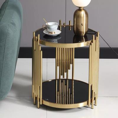 China Modern Living Room Hotel Home Sofa End Table Stainless Steel Tempered Glass Table Side Table Furniture for sale