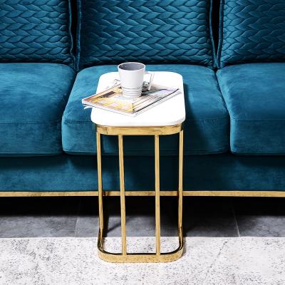 China Modern stainless steel coffee table with gold marble color tables living room sofa side end table for sale