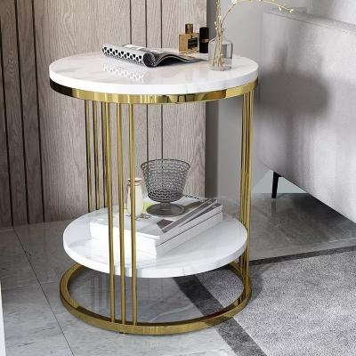 China Modern Marble Gold Stainless Steel Top End Table Accent Bedside Round Side Table Home Hotel Furniture for sale