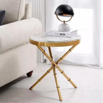 China Modern luxury simple marble side round shape stainless steel coffee table tea table set furniture for home office for sale