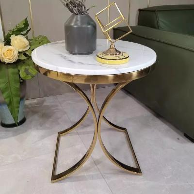 China Modern luxury minimalist antique marble side table with stainless steel frame for home cafe sofa for sale