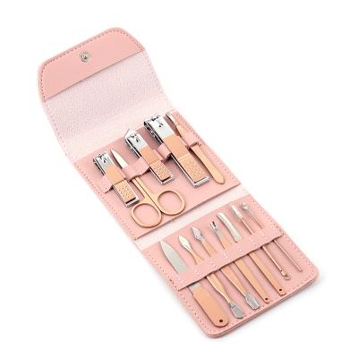 China Factory Stylish Custom LOGO PU Makeup Organizer Protective Nail Kits Leather Bag 12 Pieces for sale