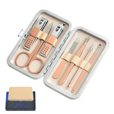 China Elegant High Quality Rose Gold Nail Tools 7 Pcs/Set Stainless Steel Nail Clippers Set Edger Nails for sale