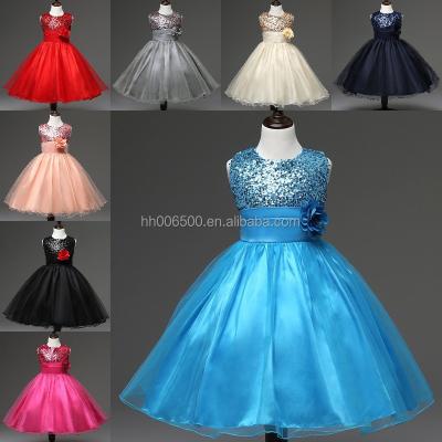 China layered dress Wholesale Multicolor Sleeveless Bowknot Sequin Flower Lace Princess Girl Party Dress Anti-wrinkle Large for sale