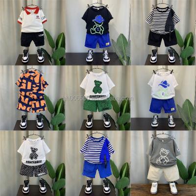 China New children's summer sweatshirt two-piece set of Chinese style boys' suit flower link shirt boys' short-sleeved shorts for sale