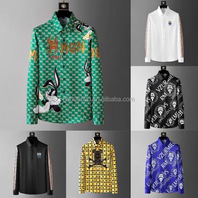 China 2023 New Designer Men's Business Casual Dress Print Slim Fit Shirt Fashion Classic Style Slim Fit Shirt Anti-pilling Wholesale Custom Made Long Sleeve for sale