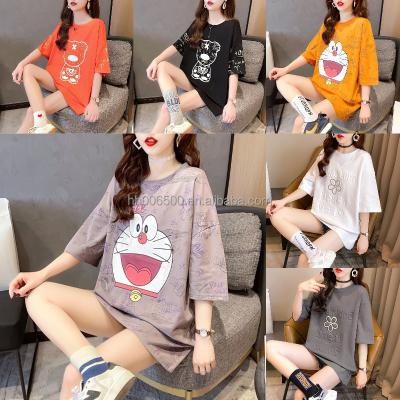 China Anti-wrinkle Summer New Print Casual Cartoon Round Neck Sweater Shorts Sheath Women's T-shirt Wholesale for sale