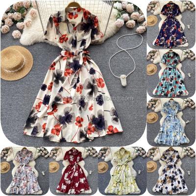 China New factory direct sales women's long chiffon anti-static casual double-sided printing fashion short-sleeved dress elegant for sale