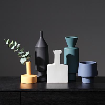 China Fashionable Modern Statistical Institute Vase Vase Art Nordic Ceramic Geometric Home Decor Flower Art Vase Living Room Decor Vase for sale