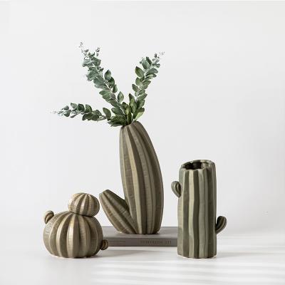 China Wholesale Ceramic Cactus Creative Unique Shape Design Vases Items Clear Green Ceramic Vase For Flower Arranging Hotel Home Decor for sale