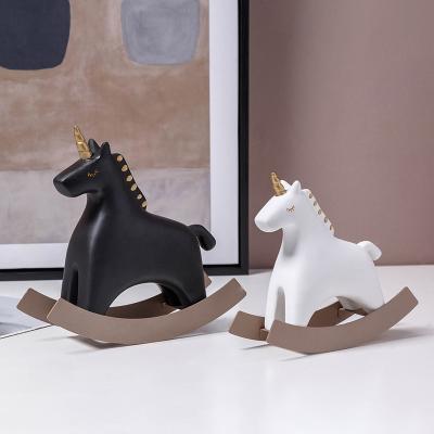 China Europe Best Selling Regional Modern Animal Unicorn Horse China Sculpture in Resin Craft Figurine for Home Decoration for sale