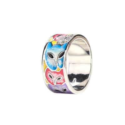 China Custom Cat Face Zircon Enamel Colorful Party Ring Women Vintage Fashion Jewelry Rings for sale