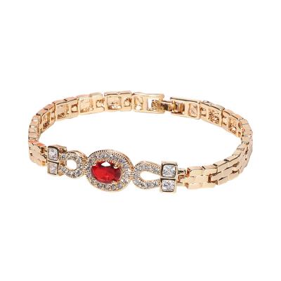 China Wholesale Ruby And Zircon Gold Plated Women's Copper Bangles Trendy Fashion Jewelry Bangle for sale