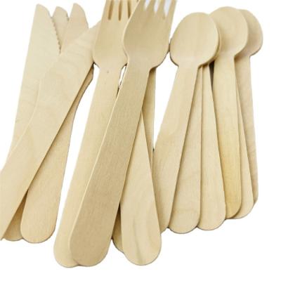 China Eco-friendly Compostable Biodegradable Makers Portable Customized Size Set Wooden Fork Knife Spoon for sale