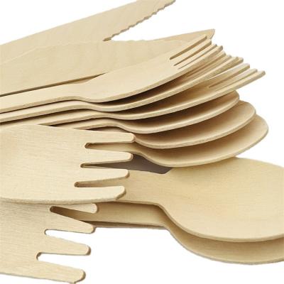 China Eco-friendly Compostable Biodegradable Wholesale Price Wooden Cheap Cutlery 170Mm Set Wooden Fork Spoon Knife for sale