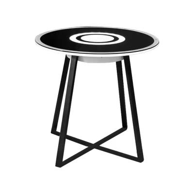 China Fashion Led Home Theater Speaker End Tables Tempered Glass Matt Iron Legs Hifi Touch Control Music Sound Audio Coffee Table With Lights for sale