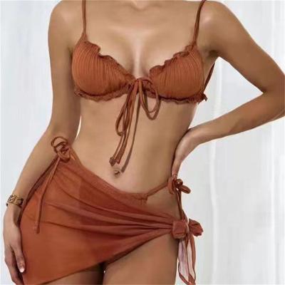 China Custom Designer Swimsuit Women Plus Size Bikini Swimwear Three Piece High Quality Customized Bikinis Set With Cover Up Brazilian Beachwear for sale