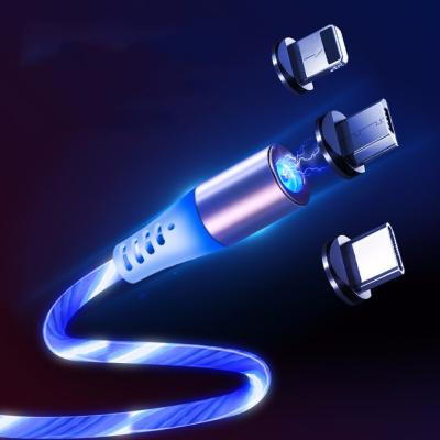 China Fast Charging Ship Lazada Hot Selling OEM Manufacturer 3 in 1 LED USB Light Super Fast Charging 3A Magnetic Data Transmission Charging Cable for sale