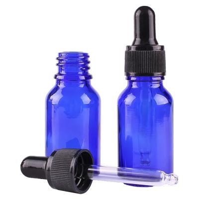 China Sropper 5ml-100ml Refilable Essential Oil Bottle Dropper Essence Blue Bottle Glass Bottles Wholesale for sale