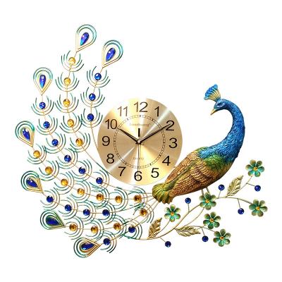 China Modern Creative European Decorative Quartz Wall Clock Large Mute Peacock Wall Clock Peacock Hanging Chart for sale