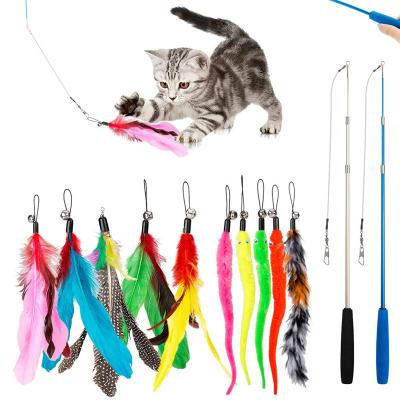 China Viable Hot Selling Riddle Feather Cat Toy, 2PCS Retractable Cat Wand Toys and 10PCS Spare Riddle with Bell Refills for sale