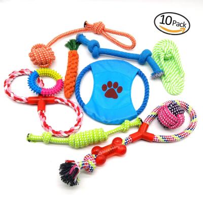 China New Arrival Stocked Custom Durable Dog Chew Toy 10 Pack Set Ball Cotton Rubber Rope Dog Squeaky Toy for sale