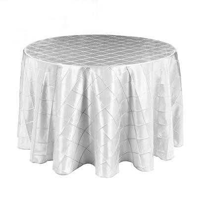 China Reusable Custom Round Tablecloth Dining White Pintuck Taffeta Table Cloth For Wedding Party for sale