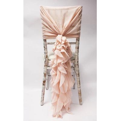 China Curly Reusable Vertical Blush Pink Ruffle Cowls Chiffon Chair Sash To Wedding Chair for sale