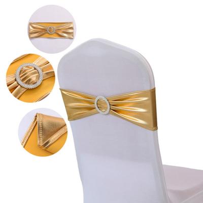 China Reusable Spandex Party Wedding Chair Sashes Gold Buckle For Banquet Chair for sale