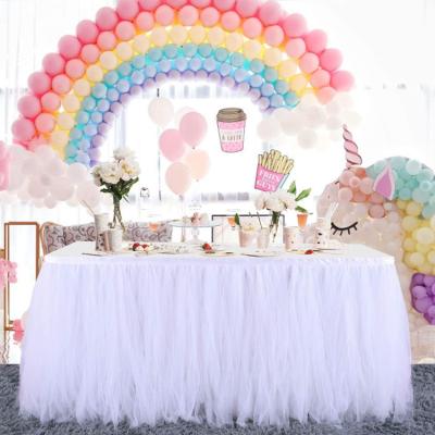 China Simple Light Pink Tulle Tutu Table Skirt White Table Skirts For Birthday Party Wedding for sale