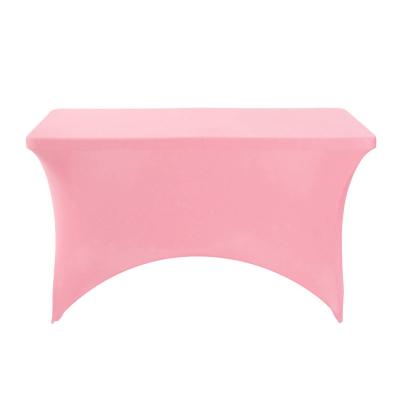 China Modern Blush Pink Stretch Tablecloth Universal Fitted Spandex Table Cover For 4FT Table for sale