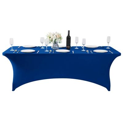 China Modern Blue Rectangular Stretch Party Table Cover Spandex Table Cover 8ft For Event for sale