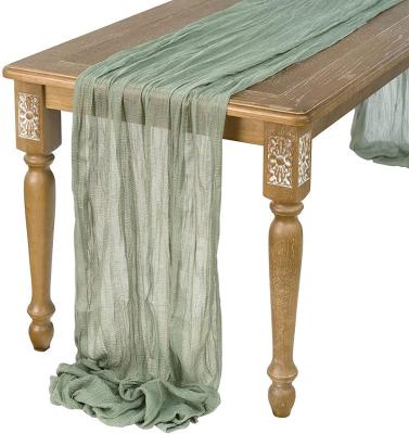 China Sage Green Dining Table Decoration Woven Gauze Cheesecloth Cotton Crinkle Long Table Runner for sale