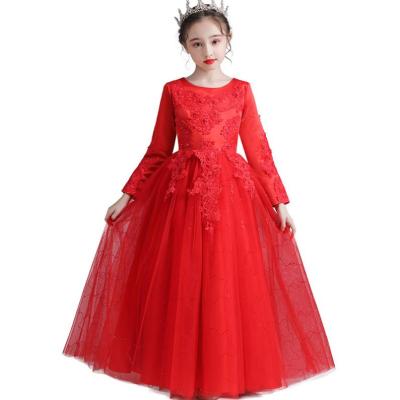 China Anti-wrinkle girls autumn and winter plus velvet dress bridesmaid princess dress show skirt drop shipping one for sale