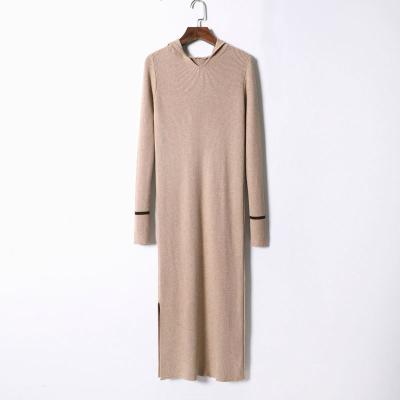 China 2021 Breathable Knitted Black Sweater Dress Autumn And Winter Casual Long Sleeved Hooded Sweater Dress For Women for sale