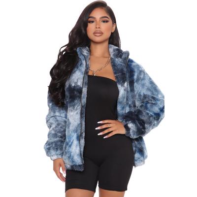 China Hot Sale Autumn And Winter Fashion Thicken Anti-Shrink Plus Size Fleece Tie Dyed Zipper Women's Long Sleeve Coat for sale