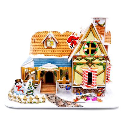 China Cartoon Toy Can Send Friends Colorful 3D Christmas Villa House Puzzle for sale