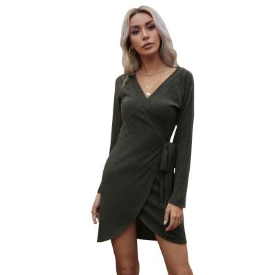 China Breathable In Stock Custom Manufacturer Wholesale Drop Shipping Knit Irregular Mini Dress for sale