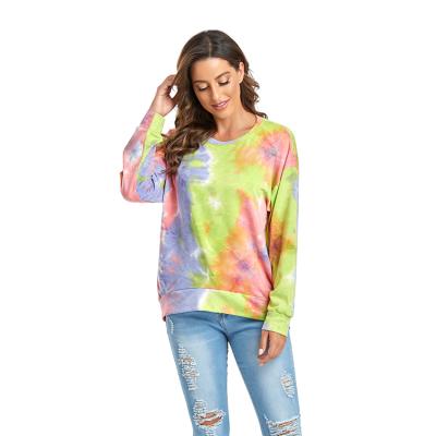 China Hot Selling High Quality Breathable Women Long Sleeve Tops Loose Tie Oversized Dye Pullovers for sale