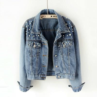 China New Autumn Fashion Full Sleeve Loose Anti-wrinkle Button Beads Short Lapel Leisure Wild Women's Denim Jacket for sale