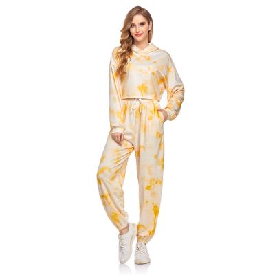 China High Quality Breathable Long Sleeve Women Sportswear 2 Piece Tie Dye Sweatpants And Hoodie Set Hoodie Set Jogging Tracksuit Suits for sale