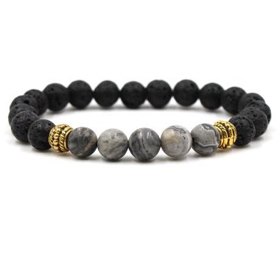 China CLASSIC Factory Stone Black Lava Rock Round Agate Bracelet Women for sale