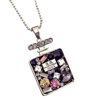 China New Charming Cheap Korean Long Sweater Chain Mini Perfume Bottle Pendant Necklace Crystal for sale