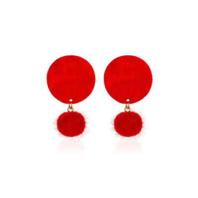 China New Style CLASSIC Korean Handmade Geometric Round Velvet Designs Simple Black Red Earrings for sale